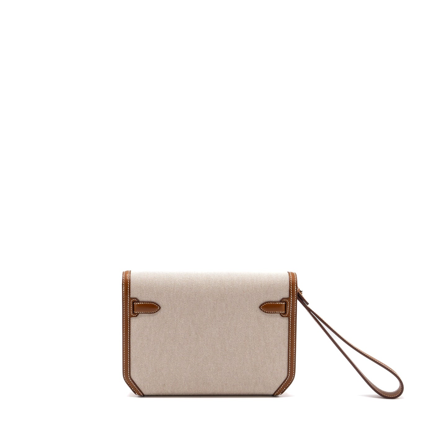 Hermes pochette kelly depeches 25 canvas / barenia ecru beige / fauve SHW stamp Z