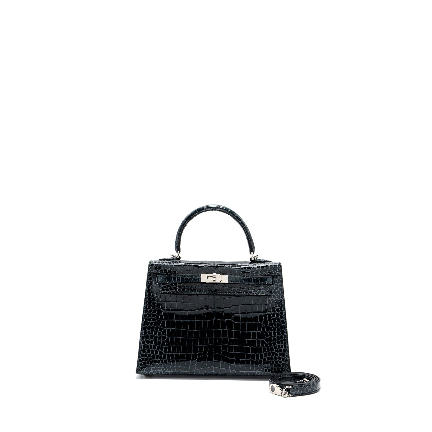 Hermes kelly 25 shiny crocodile Porous V0 Vert Rousseau SHW stamp Z