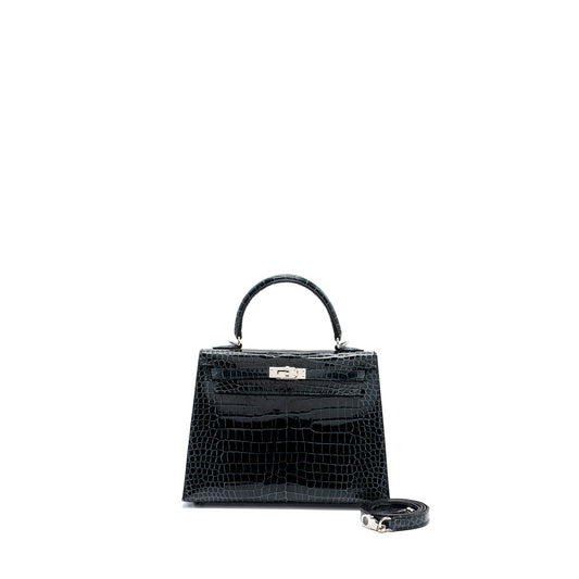 Hermes kelly 25 shiny crocodile Porous V0 Vert Rousseau SHW stamp Z