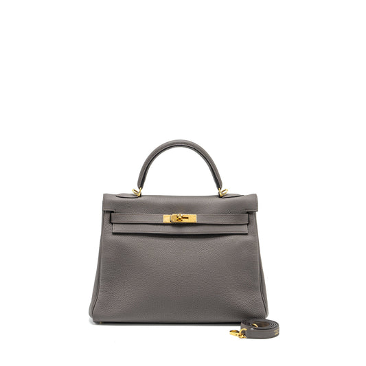 HERMES KELLY 32 TOGO 8F GRIS ETAIN GHW STAMP D