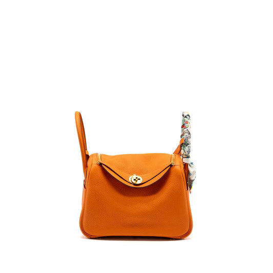 Hermes Lindy 26 clemence orange GHW stamp U