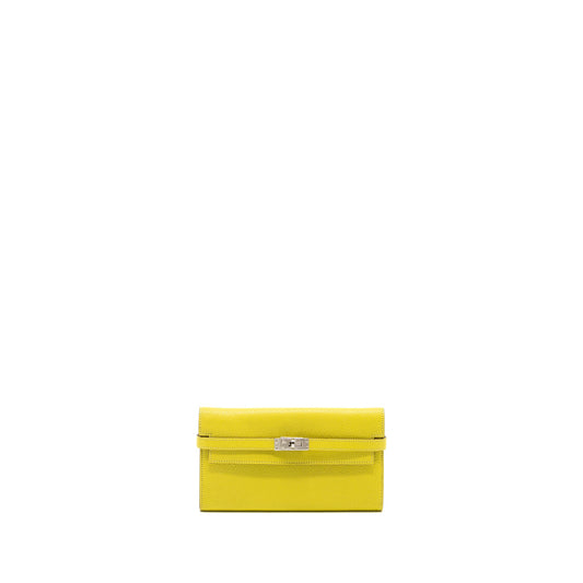 HERMES Kelly Long Wallet Chevre Mysore 9R Lime SHW Stamp X