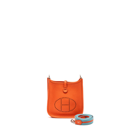 Hermes Mini Evelyne Clemence Orange SHW Stamp T