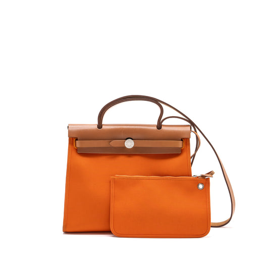 Hermes Herbag 31 Zip Bag Canvas/Hunter Orange SHW Stamp Square R