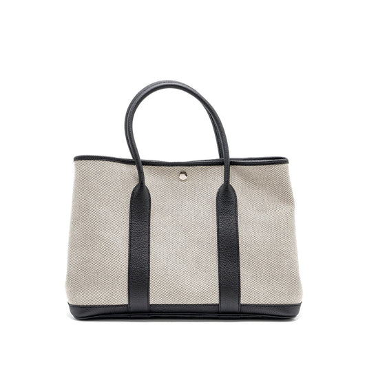 Hermes Garden Party 36 Canvas/ Leather Black / White SHW Stamp Z