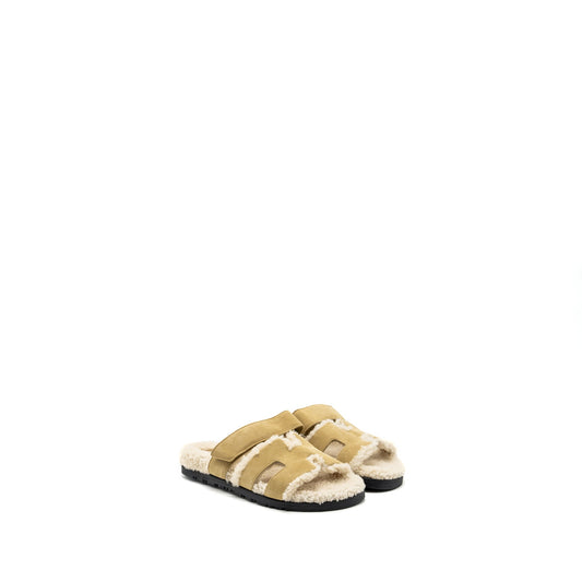 Hermes size 37 chypre sandals chèvre velours beige Albatre