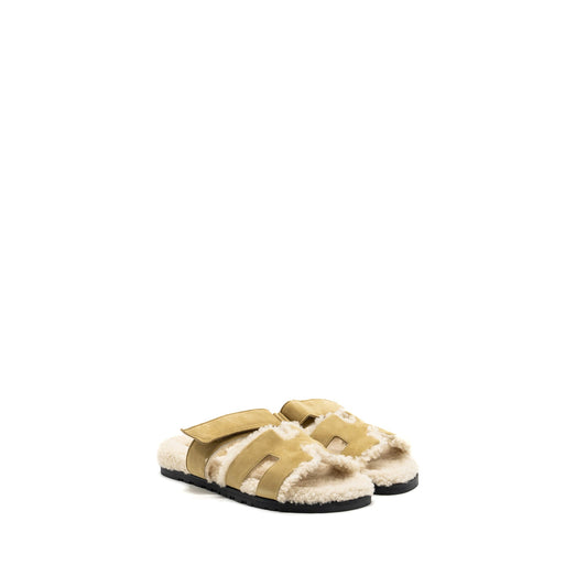 Hermes Size 39 Chypre Sandals Chèvre Velours Beige Albatre