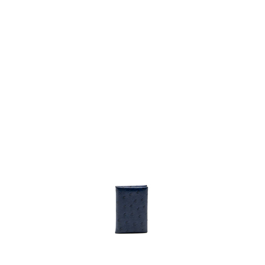 Hermes Calvi Cardholder Ostrich Navy SHW Stamp D