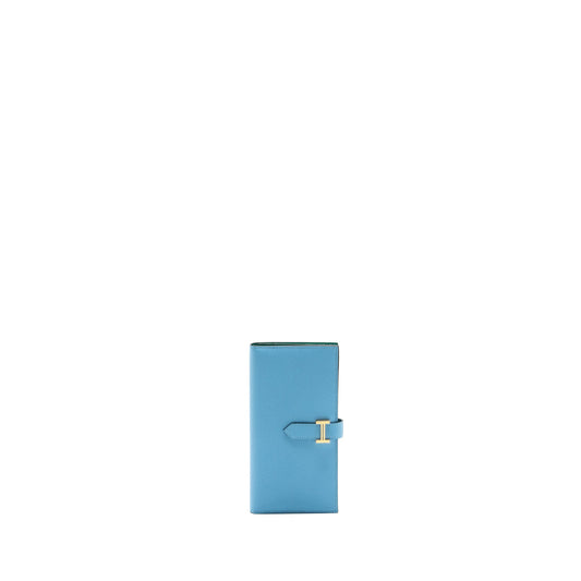 HERMES BEARN WALLET EPSOM BLUE/GREEN GHW STAMP U
