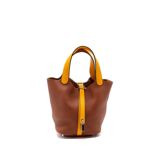 Hermes picotin 18 lock bag clemence cuive / jaune D’or SHW stamp A