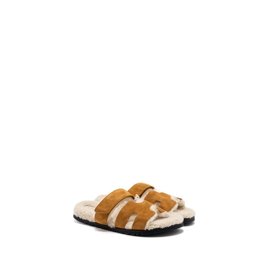 Hermes size 41 chypre sandal calfskin / shearling gold