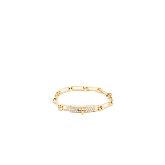 Hermes size XS kelly chaine bracelet, small model yellow gold with diamonds