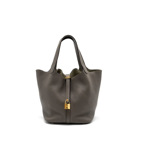 Hermes Picotin 22 Lock Bag Clemence Gris Etain GHW Stamp D