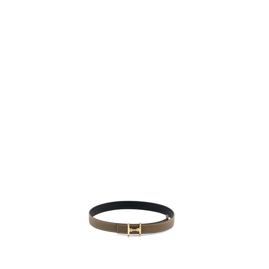 Hermes Size 75 Mors H Belt Buckle & 24mm Reversible Epsom/Swift Strap etoupe / black RGHW Stamp B