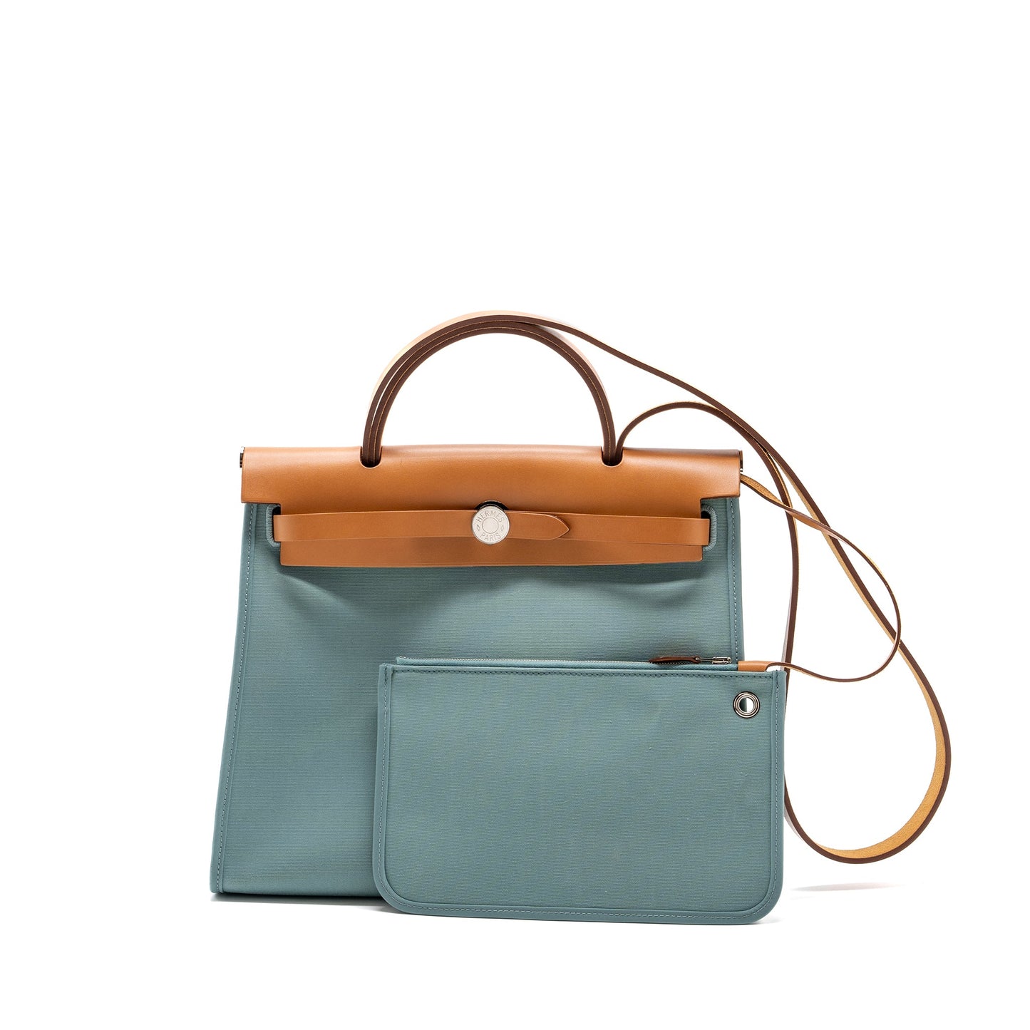 Hermes Herbag 31 Zip Bag light Blue Hunter/Canvas SHW Stamp Square R
