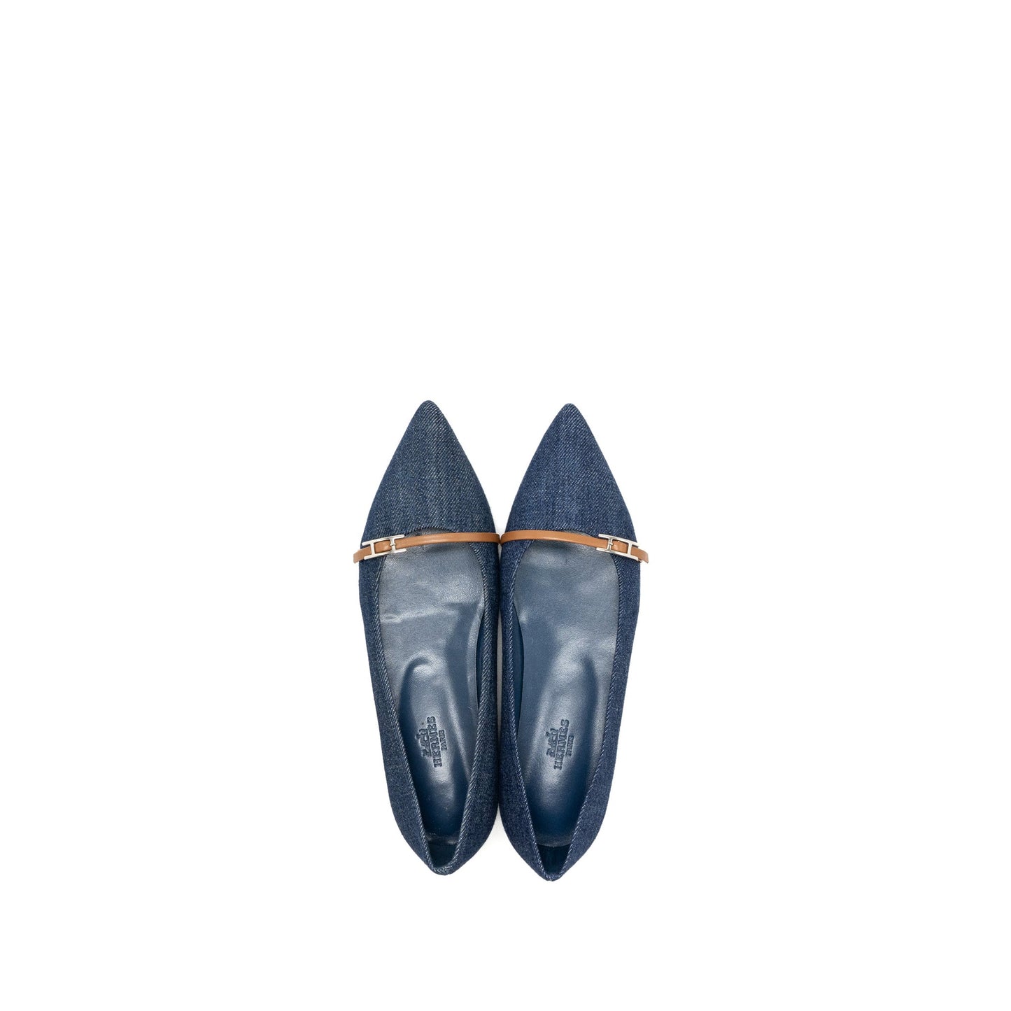 Hermes Size 37 Lauren Ballerina Flats Blue Denim SHW