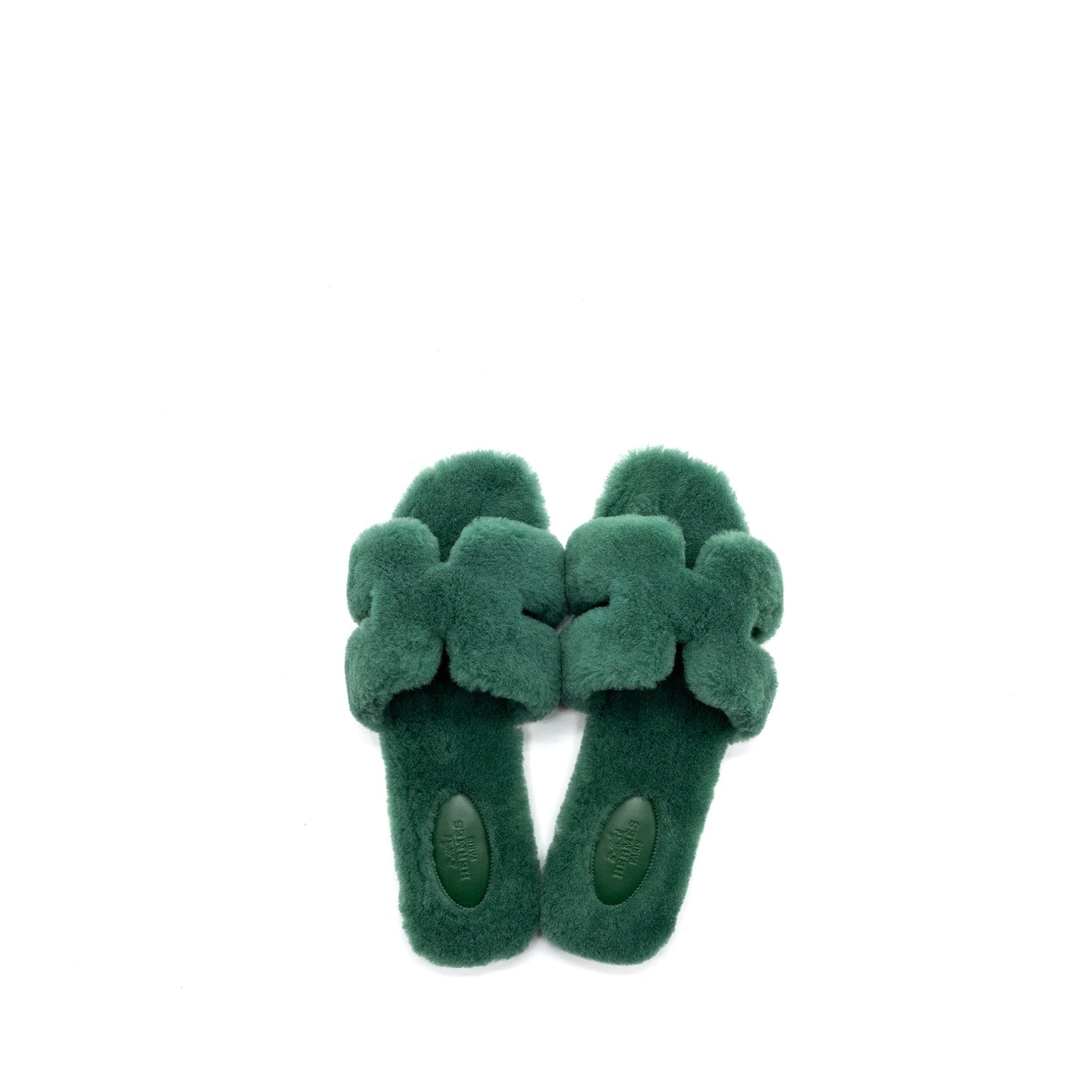 Hermes size 39 Oran sandal shearling vert anglais