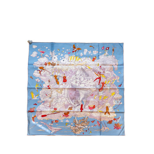 Hermes 90cm Silk Scarf Sur Mon Nauge Bleu Ciel/Parme