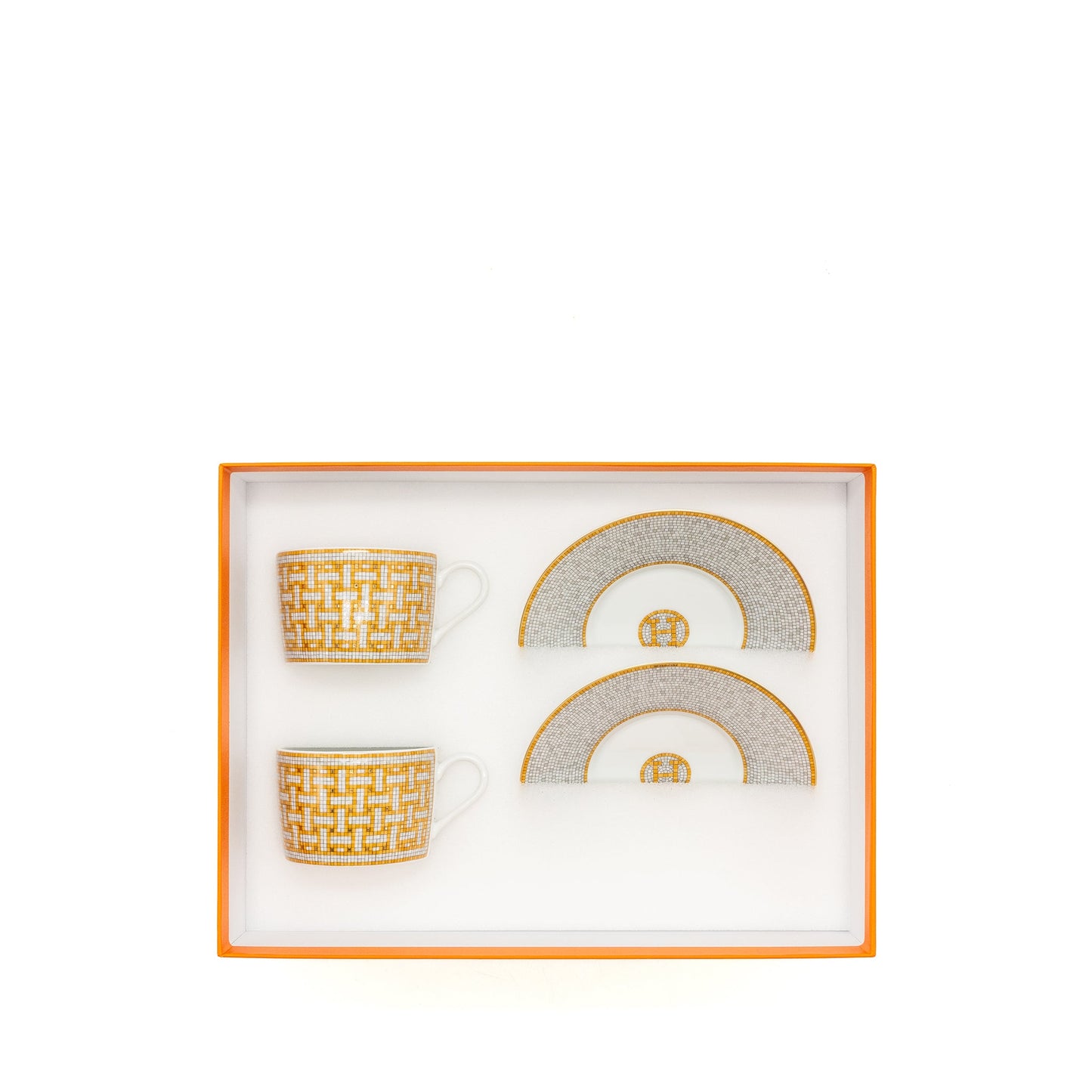 Hermes Mosaique au 24 gold tea cup and saucer (2 sets)