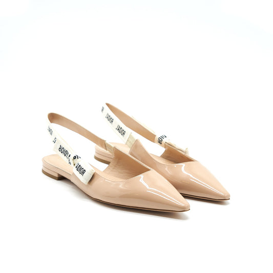 CHRISTIAN DIOR Slingback SIZE39 Ballet Flats Patent Leather Beige