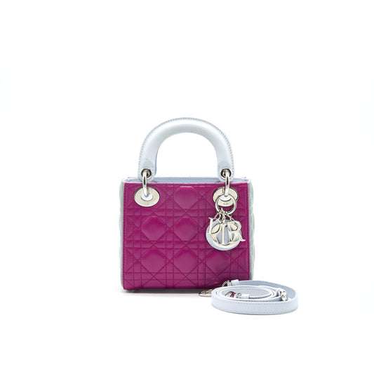 CHRISTIAN DIOR MINI LADY DIOR LAMBSKIN PINK/PURPLE/GREY