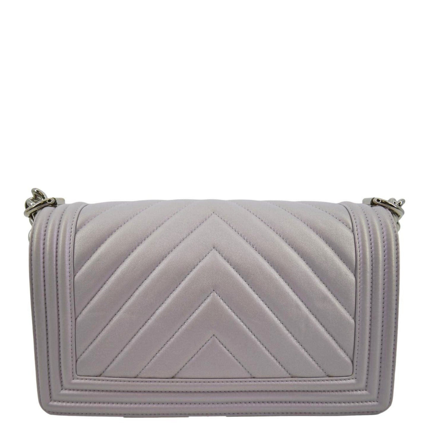 CHANEL Medium Boy Flap Metallic Chevron Shoulder Bag Light Purple