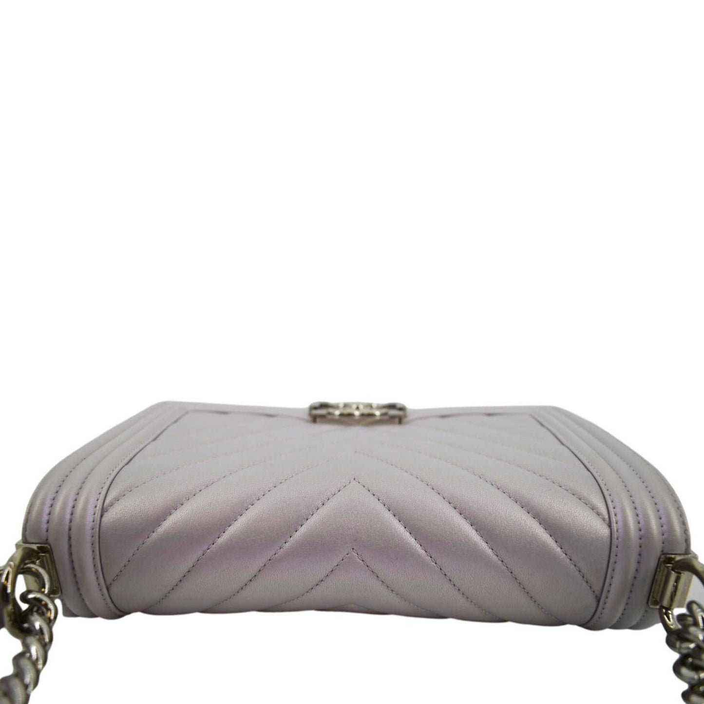 CHANEL Medium Boy Flap Metallic Chevron Shoulder Bag Light Purple