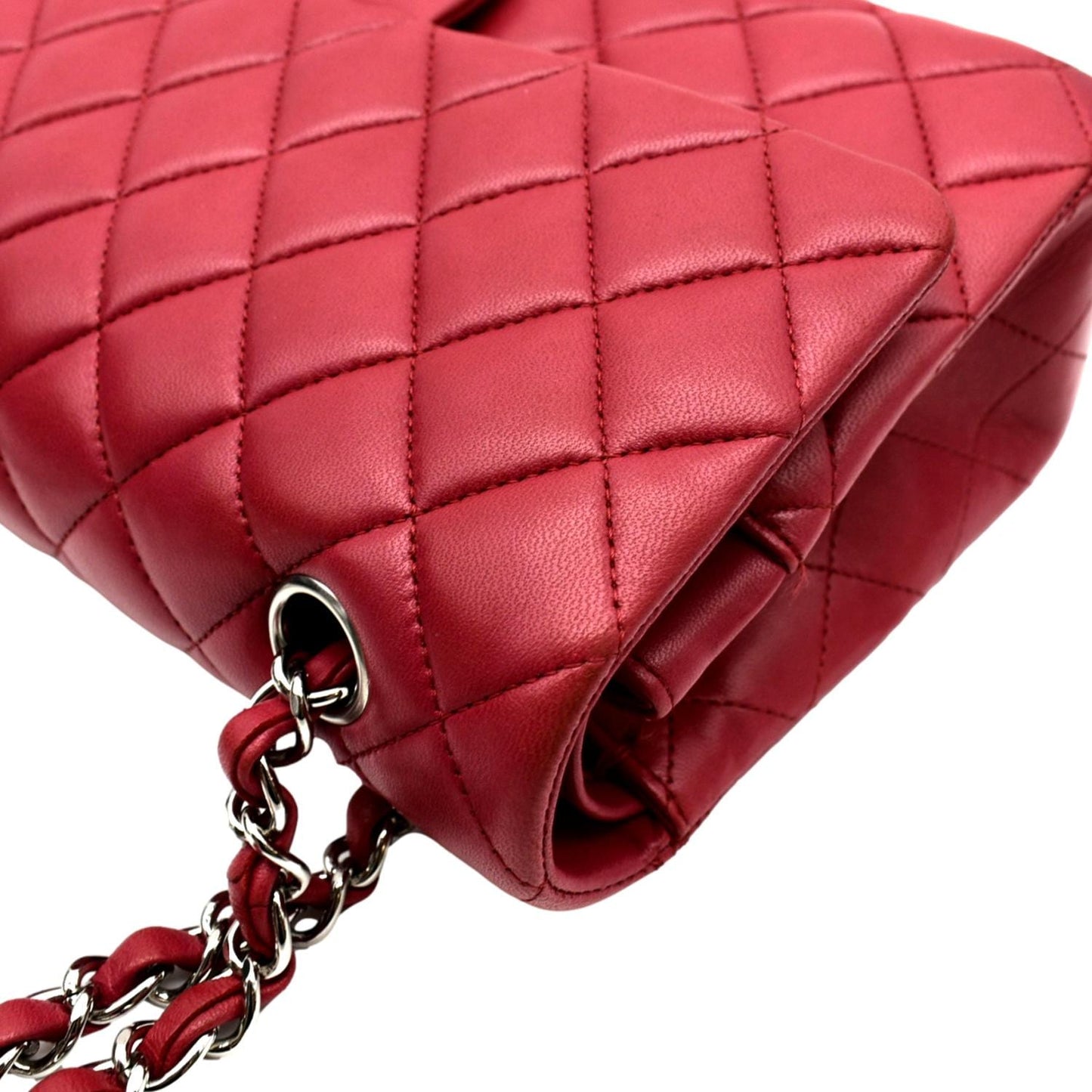 CHANEL Classic Medium Double Flap Quilted Leather Shoulder Bag Red