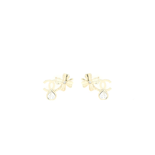 Chanel 22S CC Logo And Clover Earrings Light Gold Tone