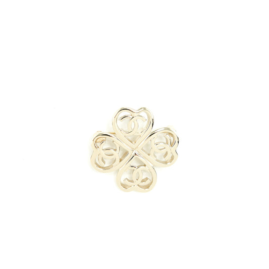 Chanel Clover CC Logo Brooch Light Gold Tone