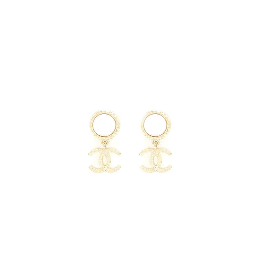 Chanel Pearl And CC Logo Drop Earrings Light Gold Tone
