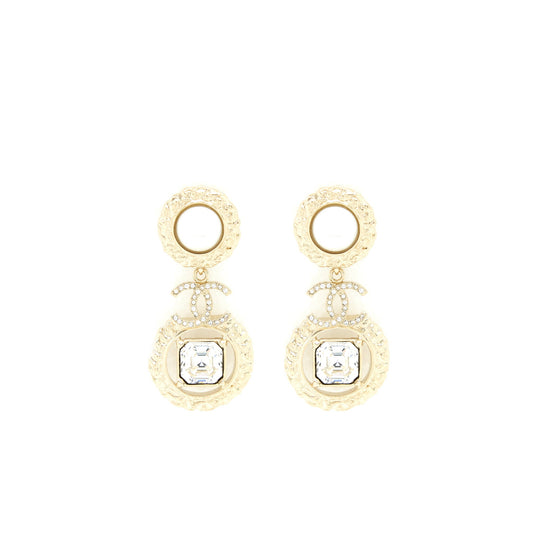 Chanel CC Logo With Pearls And Square Crystals Earrings LGHW