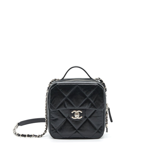Chanel Quilted Vertical Top Handle Bag Calfskin Black SHW