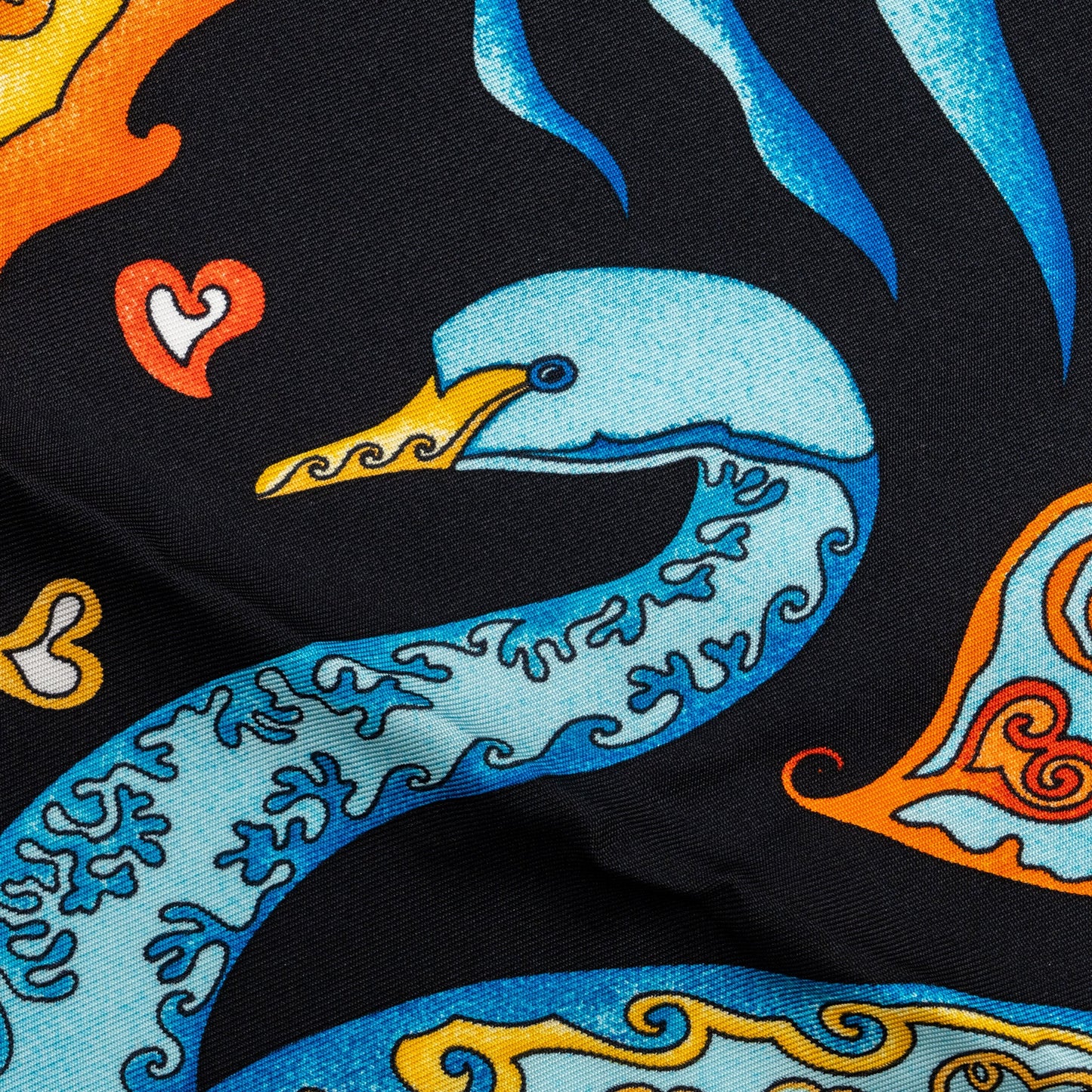 Hermes 90cm Silk Scarf De Tout Coeur Black/Orange/turquoise