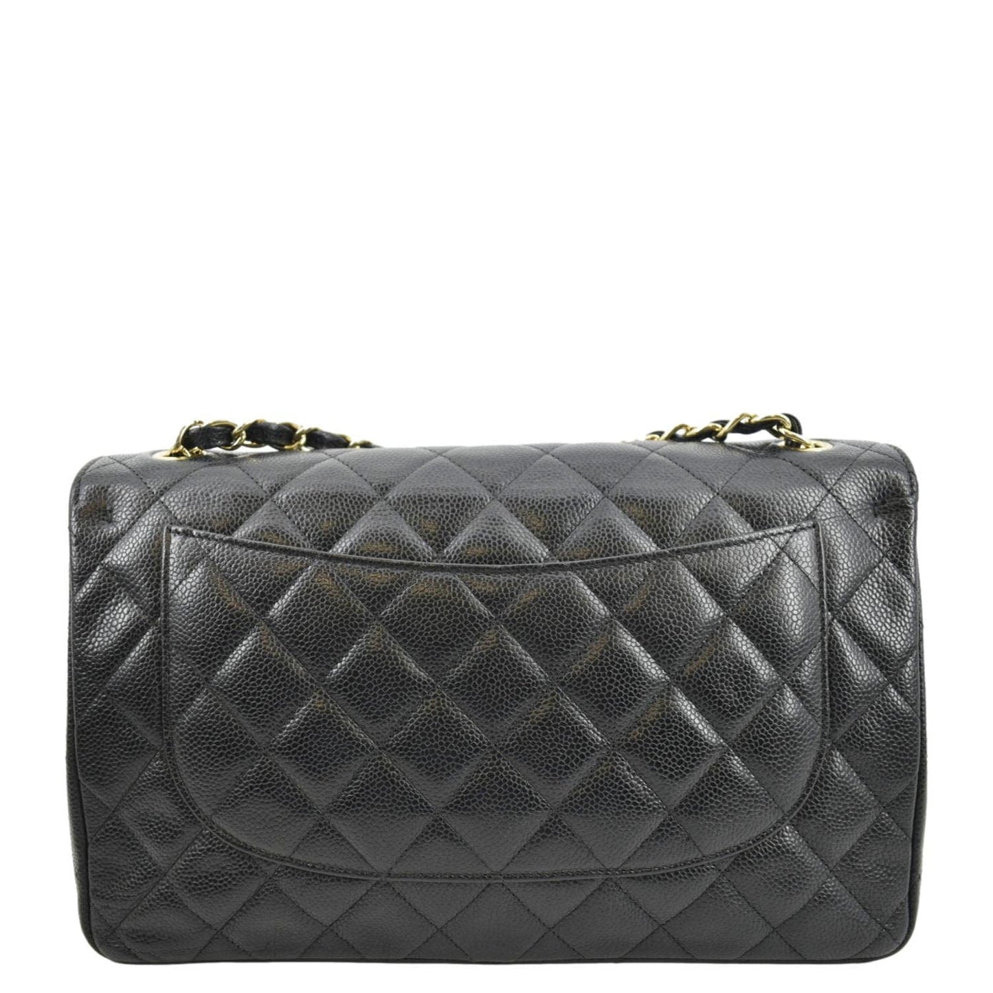 CHANEL Classic Jumbo Double Flap Quilted Caviar Leather Shoulder Bag Black