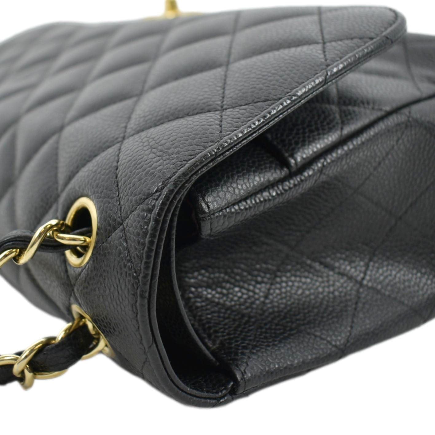 CHANEL Classic Jumbo Double Flap Quilted Caviar Leather Shoulder Bag Black
