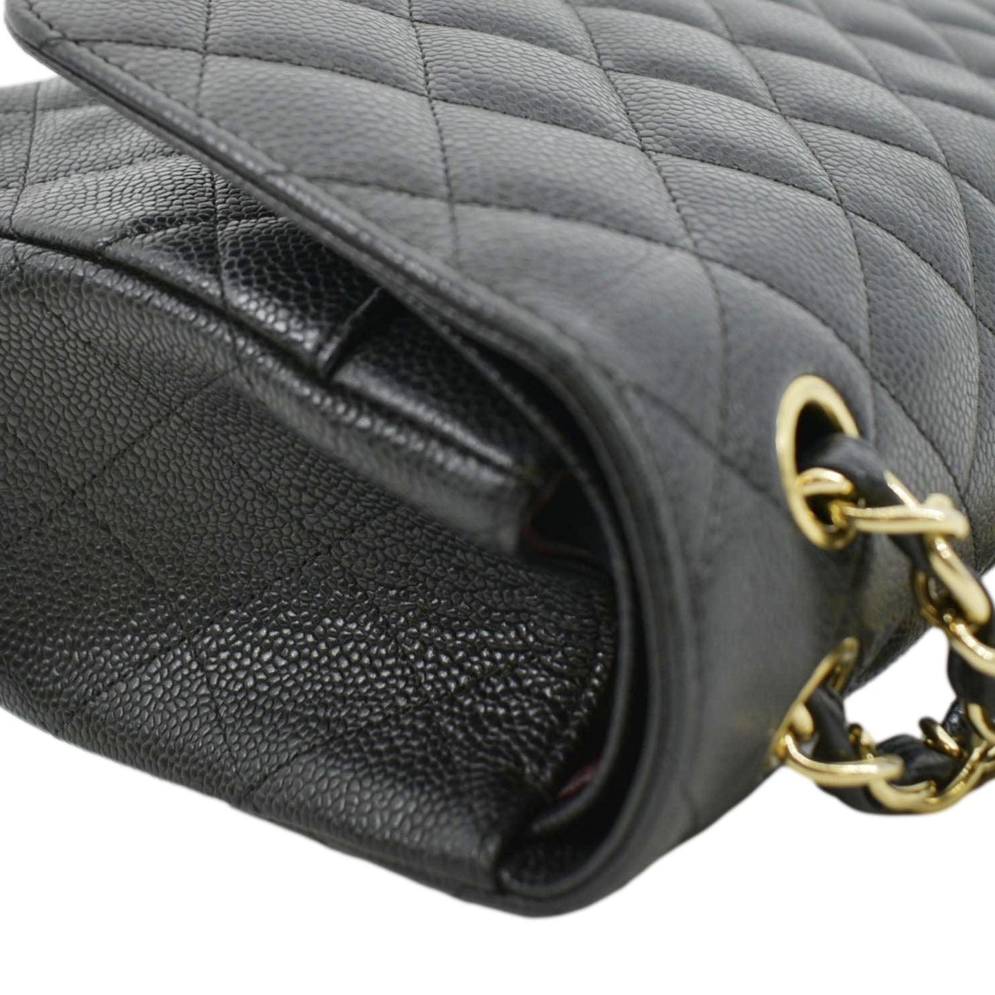 CHANEL Classic Jumbo Double Flap Quilted Caviar Leather Shoulder Bag Black