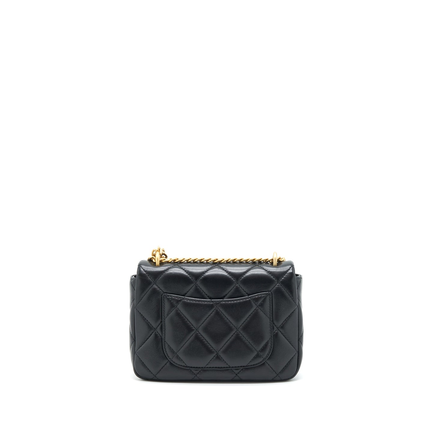 Chanel 22P Mini Square Flap Bag Lambskin Black Gold/Black Hardware (Microchip)