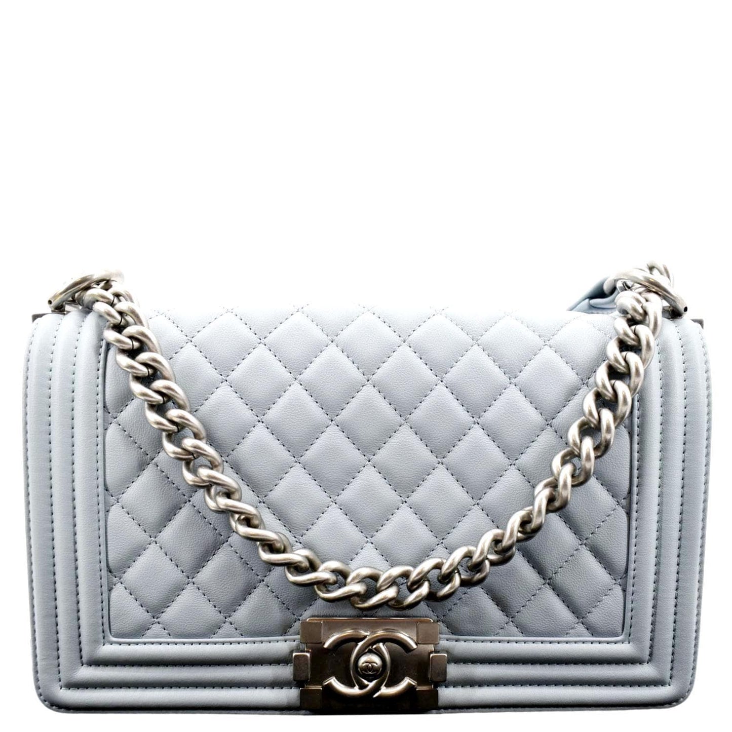 CHANEL Medium Boy Flap Quilted Leather Shoulder Bag Light Blue