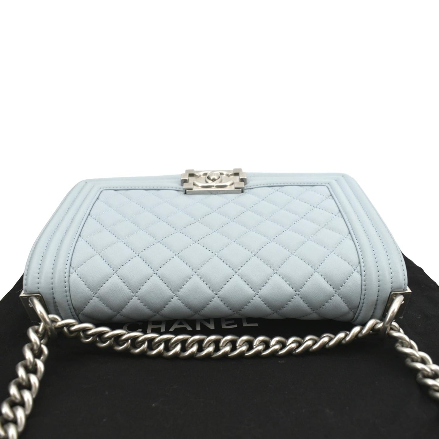 CHANEL Medium Boy Flap Quilted Leather Shoulder Bag Light Blue