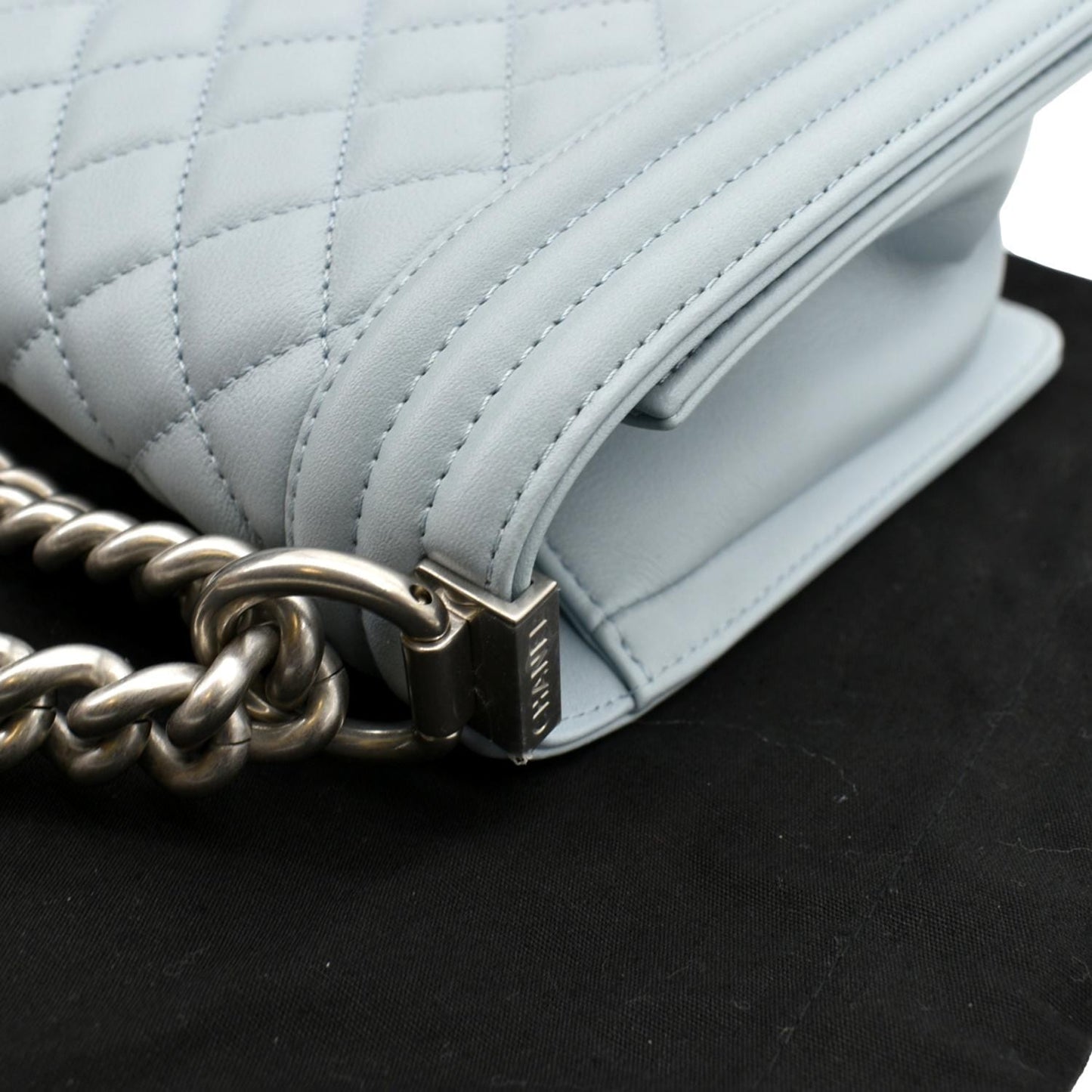 CHANEL Medium Boy Flap Quilted Leather Shoulder Bag Light Blue