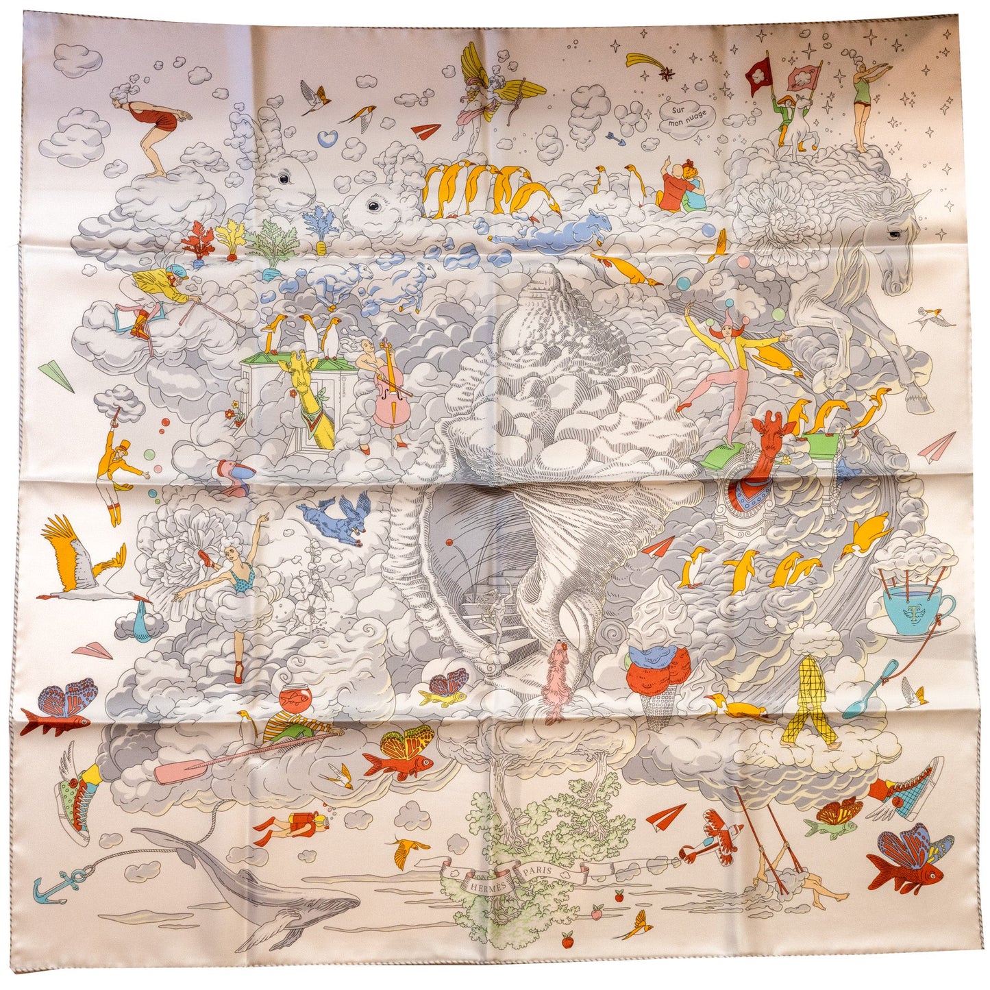 Hermes 90*90cm Scarf Silk Sur Mon Nuage Multicolour