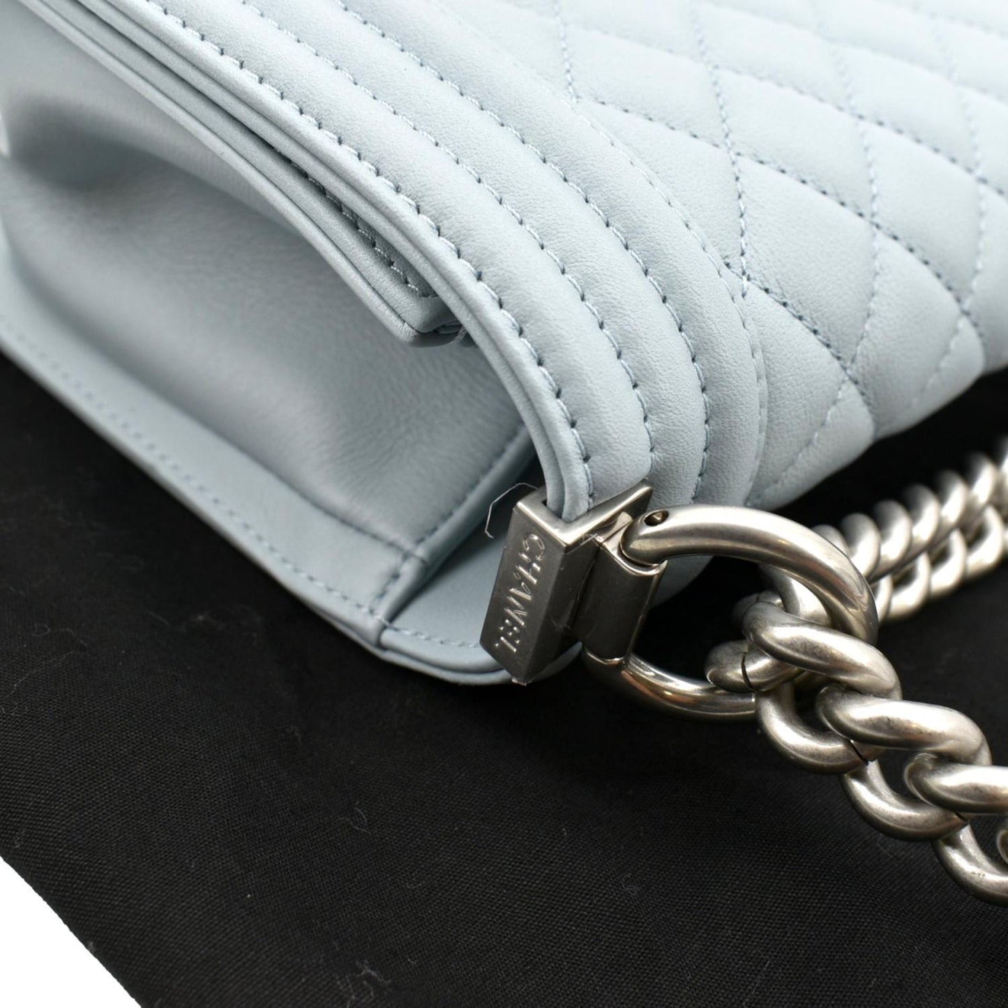 CHANEL Medium Boy Flap Quilted Leather Shoulder Bag Light Blue