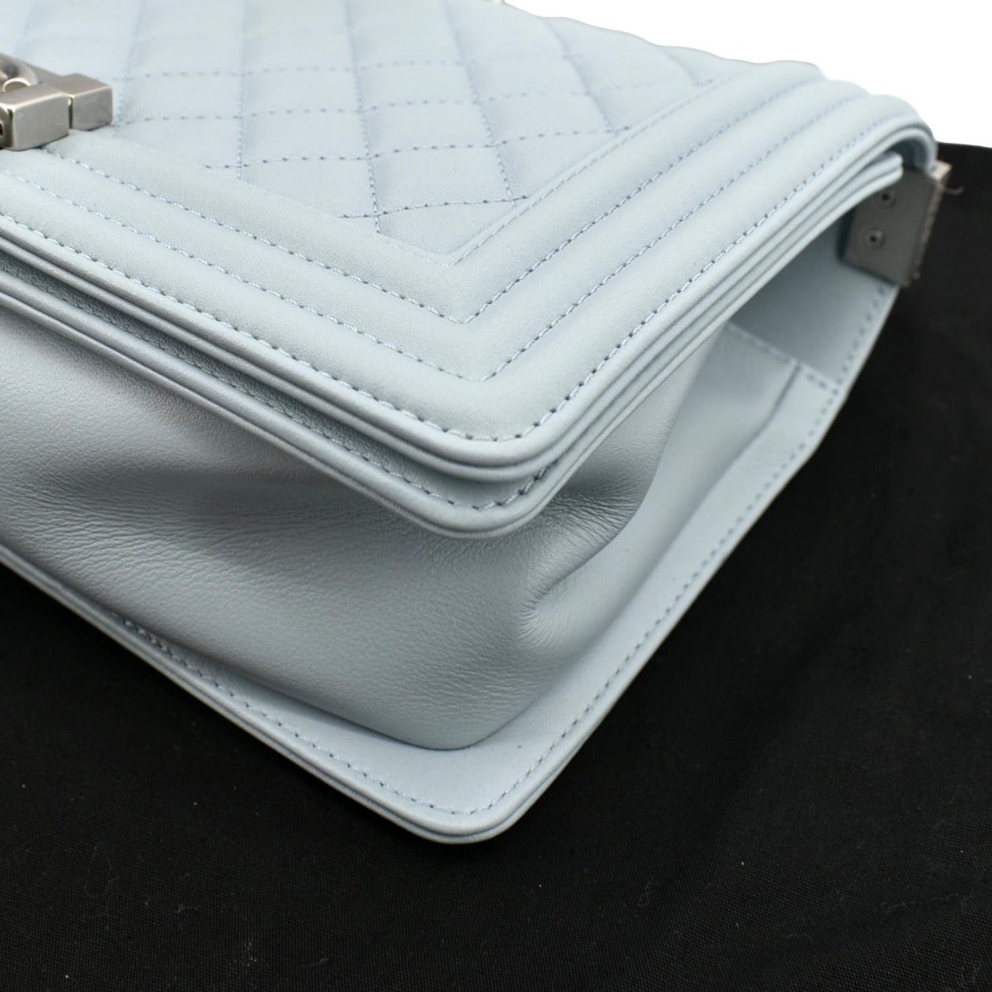 CHANEL Medium Boy Flap Quilted Leather Shoulder Bag Light Blue