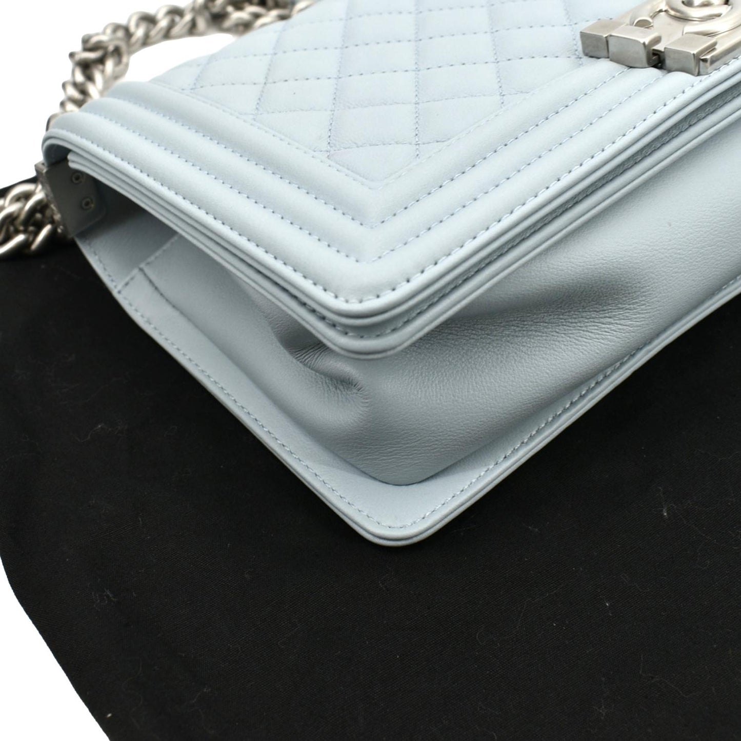 CHANEL Medium Boy Flap Quilted Leather Shoulder Bag Light Blue