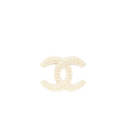 Chanel Detailed CC Logo Brooch Brushed Silver Tone