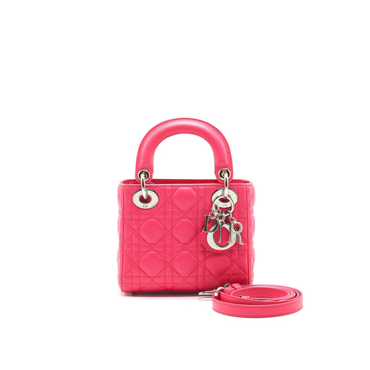 CHRISTIAN DIOR MINI LADY DIOR LAMBSKIN HOT PINK with