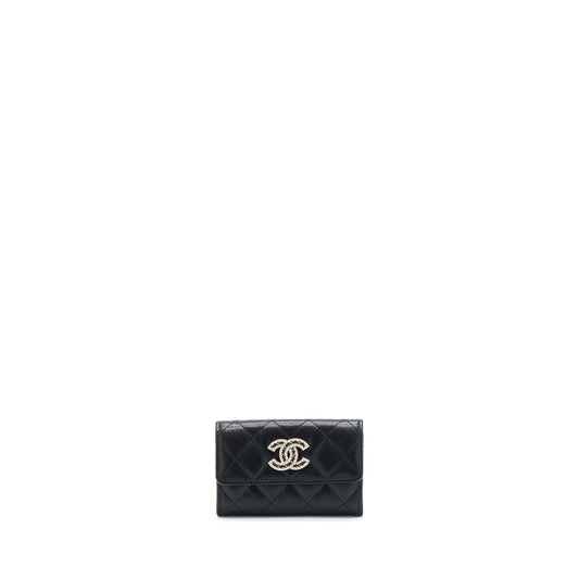 Chanel 22S Detailed Logo Mini Flap Card Holder Caviar Black LGHW