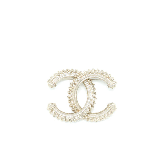Chanel CC Logo Brooch Brushed Light Gold Tone