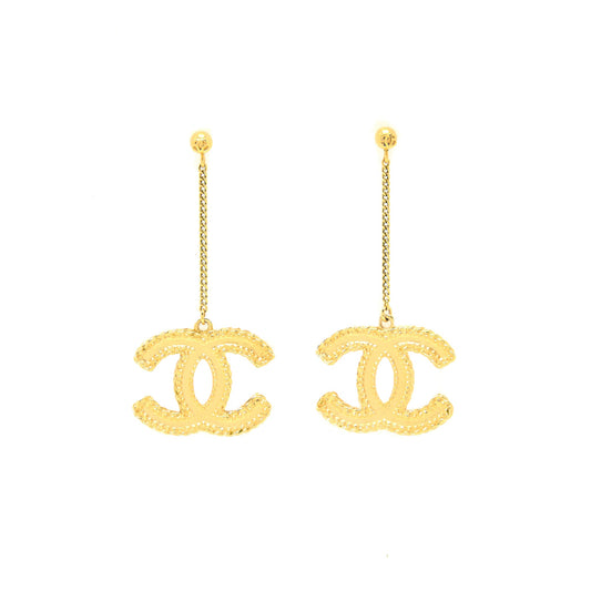 Chanel CC Logo Earrings Bright Gold Tone